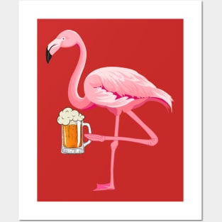 FLAMINGO BEER DRINKING Posters and Art